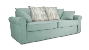 Диван «Шерри» Kolibri Aqva (велюр) бирюзовый, подушки Tiffany laguna (шинил) морская волна